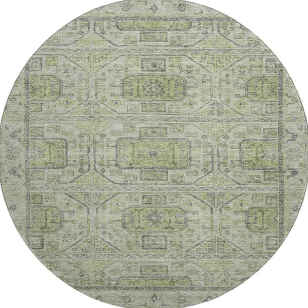 HomeRoots 8' X 10' Geometric Artichoke Green and Gray Washable Area Rug with UV Protection for Modern Homes 708083