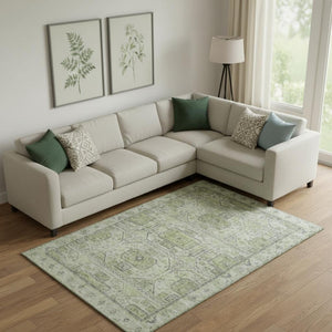 HomeRoots 10' X 14' Artichoke Green & Gray Geometric Area Rug - Washable, UV-Protected, Durable for Busy Homes 708085