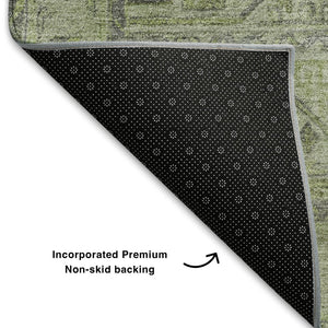 HomeRoots 10' X 14' Artichoke Green & Gray Geometric Area Rug - Washable, UV-Protected, Durable for Busy Homes 708085