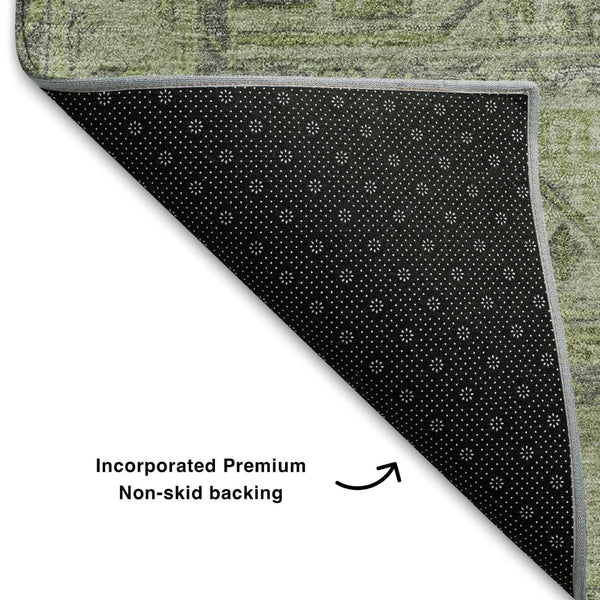 HomeRoots 10' X 14' Artichoke Green & Gray Geometric Area Rug - Washable, UV-Protected, Durable for Busy Homes 708085