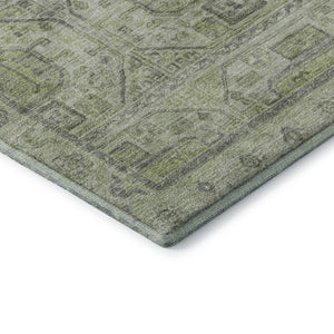 HomeRoots 10' X 14' Artichoke Green & Gray Geometric Area Rug - Washable, UV-Protected, Durable for Busy Homes 708085