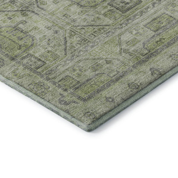 HomeRoots 10' X 14' Artichoke Green & Gray Geometric Area Rug - Washable, UV-Protected, Durable for Busy Homes 708085