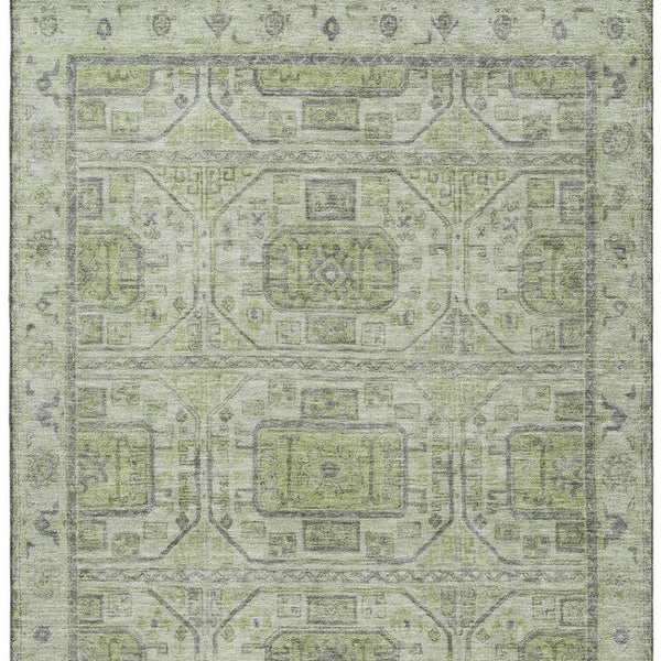 HomeRoots 10' X 14' Artichoke Green & Gray Geometric Area Rug - Washable, UV-Protected, Durable for Busy Homes 708085
