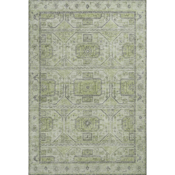 HomeRoots 10' X 14' Artichoke Green & Gray Geometric Area Rug - Washable, UV-Protected, Durable for Busy Homes 708085