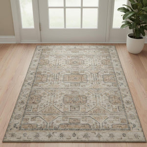 HomeRoots 5' X 8' Stylish Beige, Coffee & Gray Geometric Washable Area Rug with Stain Resistance & UV Protection 708087