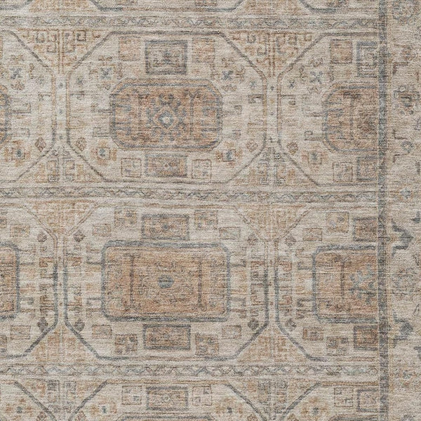 HomeRoots 5' X 8' Stylish Beige, Coffee & Gray Geometric Washable Area Rug with Stain Resistance & UV Protection 708087