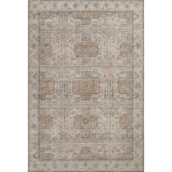 HomeRoots 5' X 8' Stylish Beige, Coffee & Gray Geometric Washable Area Rug with Stain Resistance & UV Protection 708087