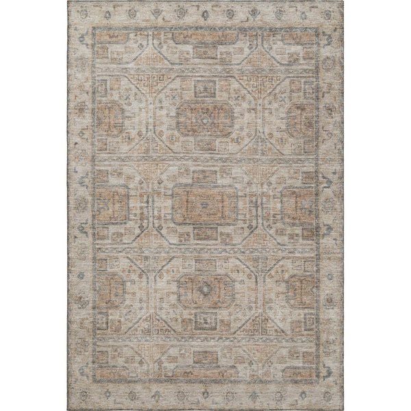 HomeRoots 8' Modern Beige and Gray Geometric Round Rug - Washable, UV-Protected, Stain-Resistant Design 708088