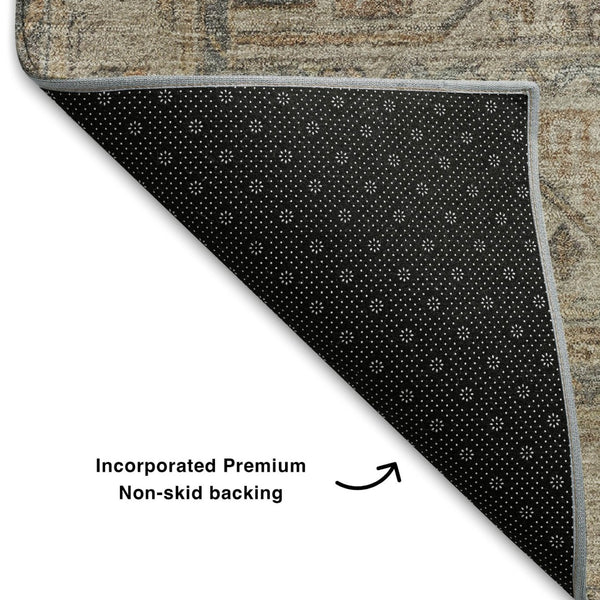 HomeRoots 8' Modern Beige and Gray Geometric Round Rug - Washable, UV-Protected, Stain-Resistant Design 708088