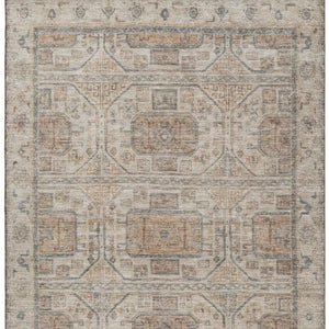 HomeRoots 8' Modern Beige and Gray Geometric Round Rug - Washable, UV-Protected, Stain-Resistant Design 708088