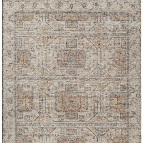 HomeRoots 8' Modern Beige and Gray Geometric Round Rug - Washable, UV-Protected, Stain-Resistant Design 708088