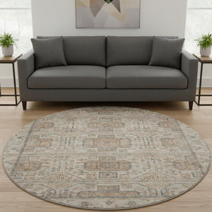 HomeRoots 8' X 10' Beige, Coffee & Gray Geometric Area Rug - Washable, UV-Protected, Durable for High-Traffic Spaces 708089