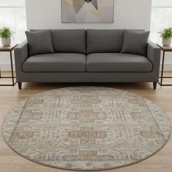 HomeRoots 8' X 10' Beige, Coffee & Gray Geometric Area Rug - Washable, UV-Protected, Durable for High-Traffic Spaces 708089