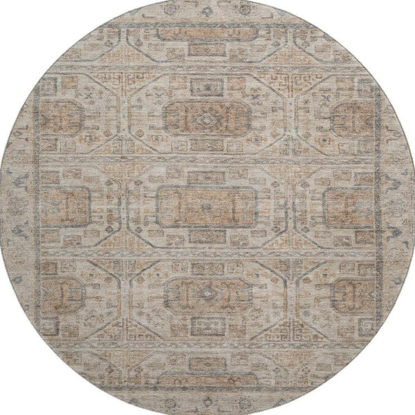 HomeRoots 8' X 10' Beige, Coffee & Gray Geometric Area Rug - Washable, UV-Protected, Durable for High-Traffic Spaces 708089