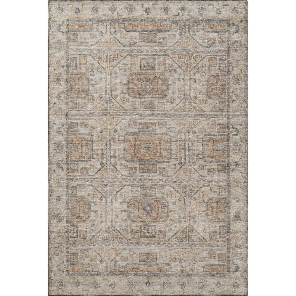 HomeRoots 9' X 12' Washable Beige Coffee Gray Geometric Area Rug with UV Protection for Modern Homes 708090