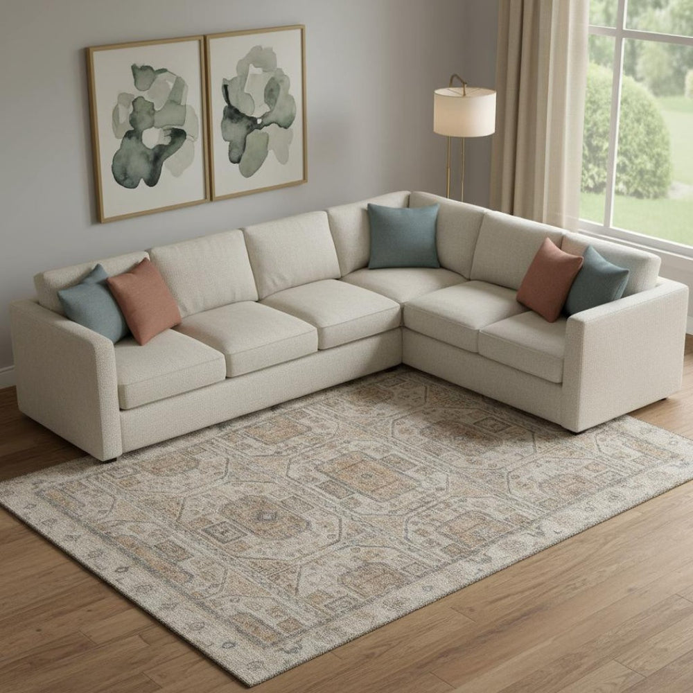 HomeRoots 10' X 14' Geometric Beige Coffee & Gray Area Rug – Washable, UV-Protected, Durable, Pet-Friendly Design 708091