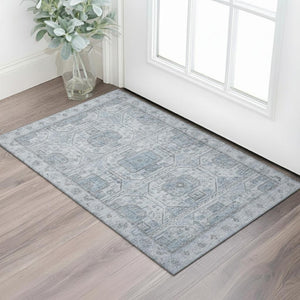 HomeRoots 5' X 8' Blue and Gray Geometric Area Rug - Washable, UV Protected, Durable, and Stylish for Any Space 708093
