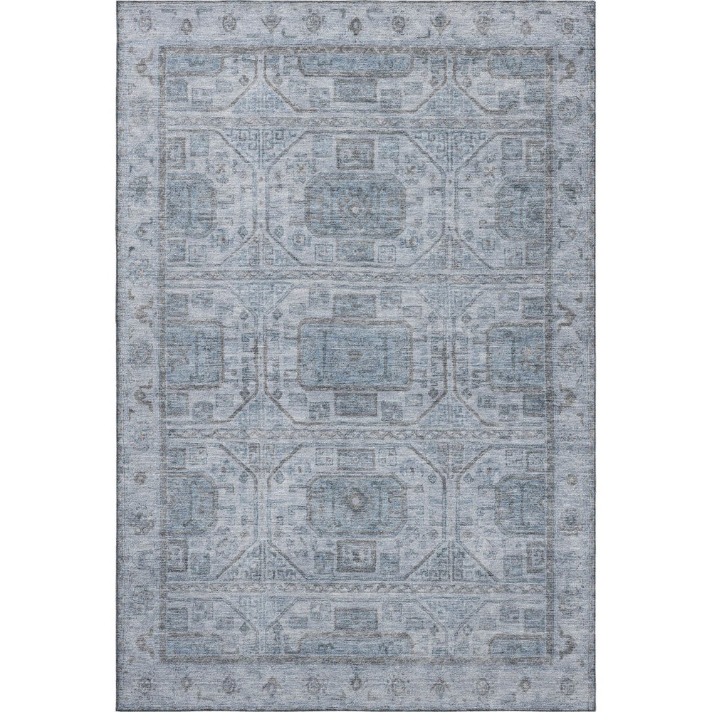 HomeRoots 5' X 8' Blue and Gray Geometric Area Rug - Washable, UV Protected, Durable, and Stylish for Any Space 708093