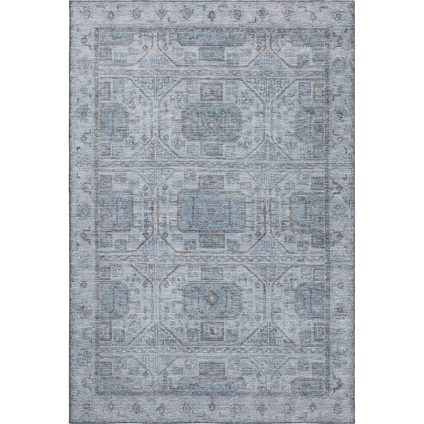 HomeRoots 5' X 8' Blue and Gray Geometric Area Rug - Washable, UV Protected, Durable, and Stylish for Any Space 708093