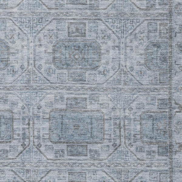 HomeRoots 5' X 8' Blue and Gray Geometric Area Rug - Washable, UV Protected, Durable, and Stylish for Any Space 708093