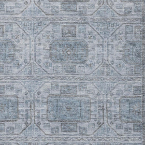 HomeRoots 8' Stylish Blue and Gray Geometric Washable Round Rug with UV Protection for High-Traffic Areas 708094