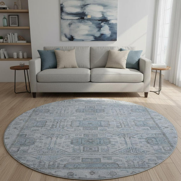 HomeRoots 8' X 10' Blue and Gray Geometric Washable Area Rug – Durable, Stylish, UV-Protected for Every Home 708095
