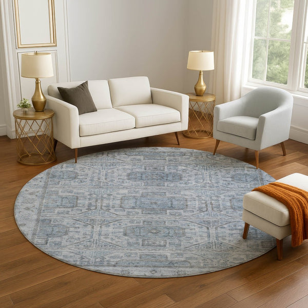 HomeRoots 8' X 10' Blue and Gray Geometric Washable Area Rug – Durable, Stylish, UV-Protected for Every Home 708095