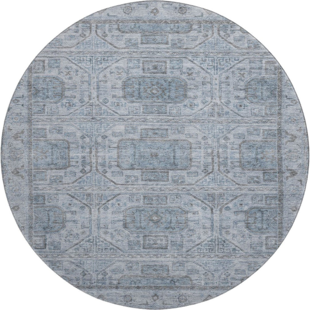 HomeRoots 8' X 10' Blue and Gray Geometric Washable Area Rug – Durable, Stylish, UV-Protected for Every Home 708095