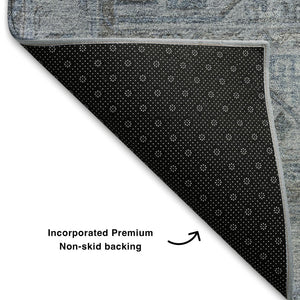 HomeRoots 8' X 10' Blue and Gray Geometric Washable Area Rug – Durable, Stylish, UV-Protected for Every Home 708095