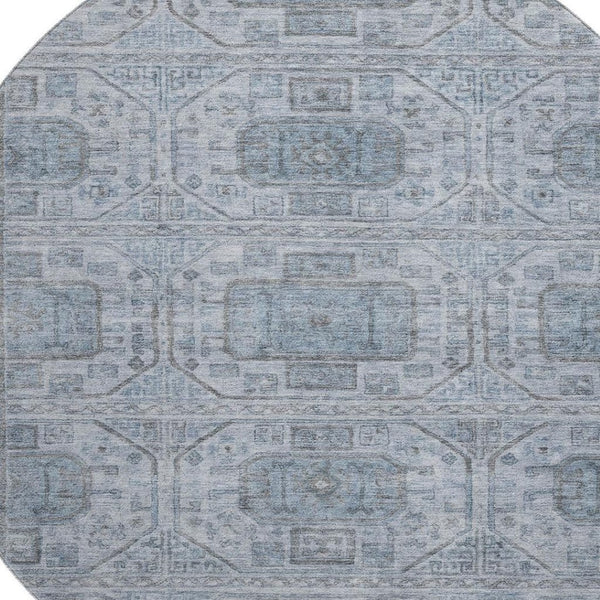 HomeRoots 8' X 10' Blue and Gray Geometric Washable Area Rug – Durable, Stylish, UV-Protected for Every Home 708095