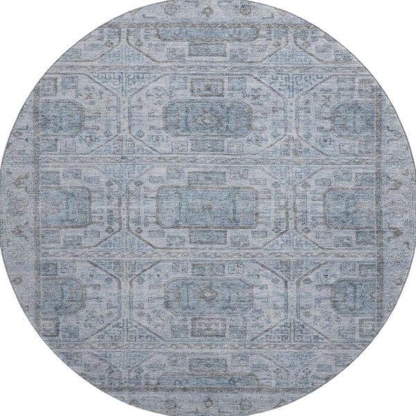 HomeRoots 8' X 10' Blue and Gray Geometric Washable Area Rug – Durable, Stylish, UV-Protected for Every Home 708095