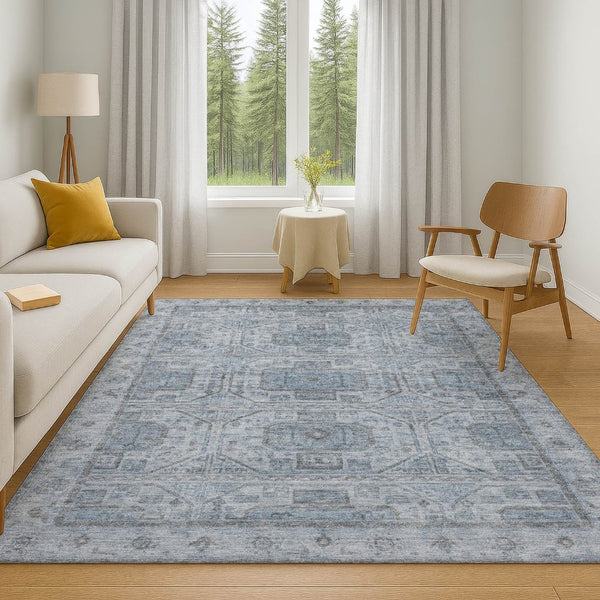 HomeRoots 10' X 14' Blue and Gray Geometric Area Rug - Durable, Washable, UV Protected for Modern Homes 708097