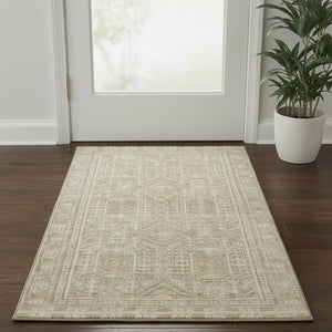 HomeRoots 5' X 8' Beige and Taupe Geometric Area Rug - Washable, Stain Resistant, UV Protected for Any Space 708099