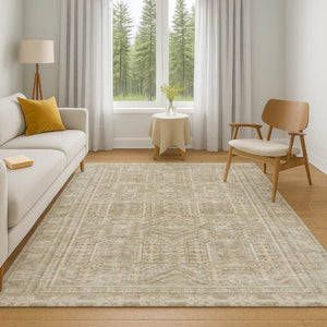 HomeRoots 5' X 8' Beige and Taupe Geometric Area Rug - Washable, Stain Resistant, UV Protected for Any Space 708099