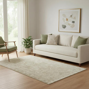HomeRoots 8' Beige and Taupe Geometric Round Rug – Washable, UV-Protected, Durable for High-Traffic Spaces! 708100