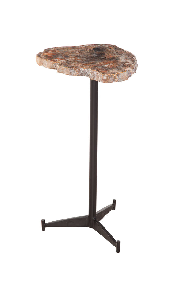 Basset Mirror Howe Accent Table - Unique Natural Petrified Wood Top With Stylish Matte Black Iron Base Design Brown Petrified Wood,Iron 7081-lr-223
