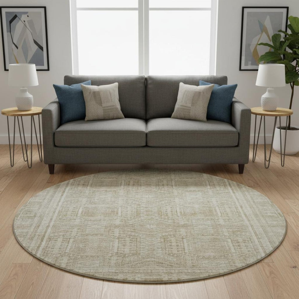 HomeRoots 8' X 10' Beige & Taupe Geometric Area Rug - Washable, UV Protected, Durable for High-Traffic Homes 708101