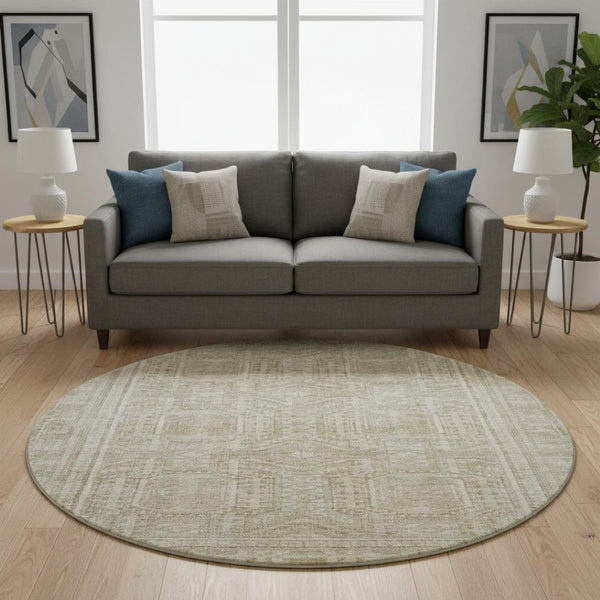 HomeRoots 8' X 10' Beige & Taupe Geometric Area Rug - Washable, UV Protected, Durable for High-Traffic Homes 708101