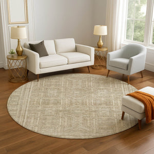 HomeRoots 8' X 10' Beige & Taupe Geometric Area Rug - Washable, UV Protected, Durable for High-Traffic Homes 708101