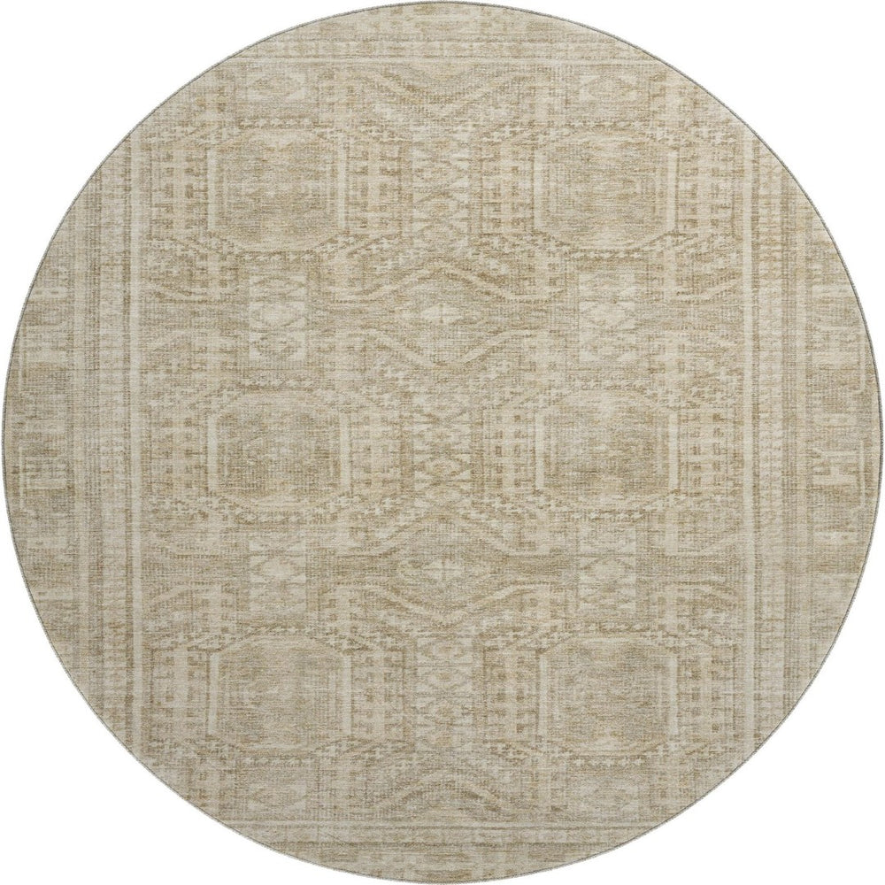 HomeRoots 8' X 10' Beige & Taupe Geometric Area Rug - Washable, UV Protected, Durable for High-Traffic Homes 708101