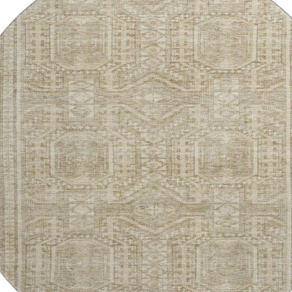 HomeRoots 8' X 10' Beige & Taupe Geometric Area Rug - Washable, UV Protected, Durable for High-Traffic Homes 708101