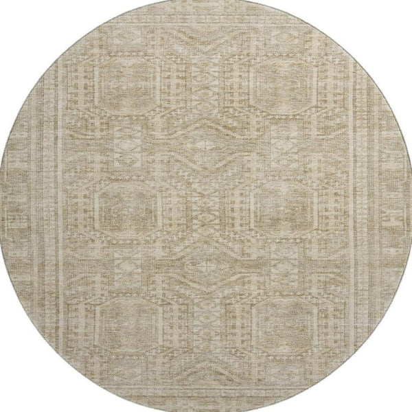 HomeRoots 8' X 10' Beige & Taupe Geometric Area Rug - Washable, UV Protected, Durable for High-Traffic Homes 708101