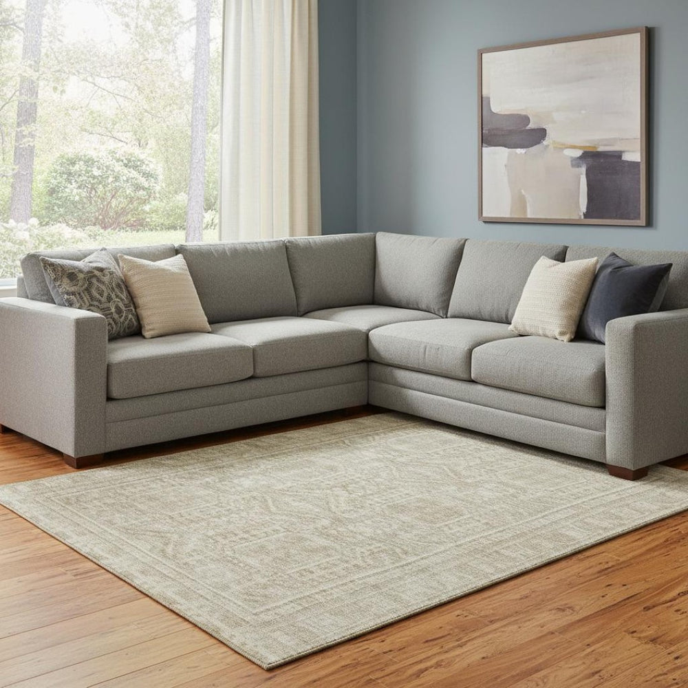 HomeRoots 9' X 12' Beige & Taupe Washable Area Rug - UV Protected, Stain Resistant, Durable for High-Traffic Areas 708102
