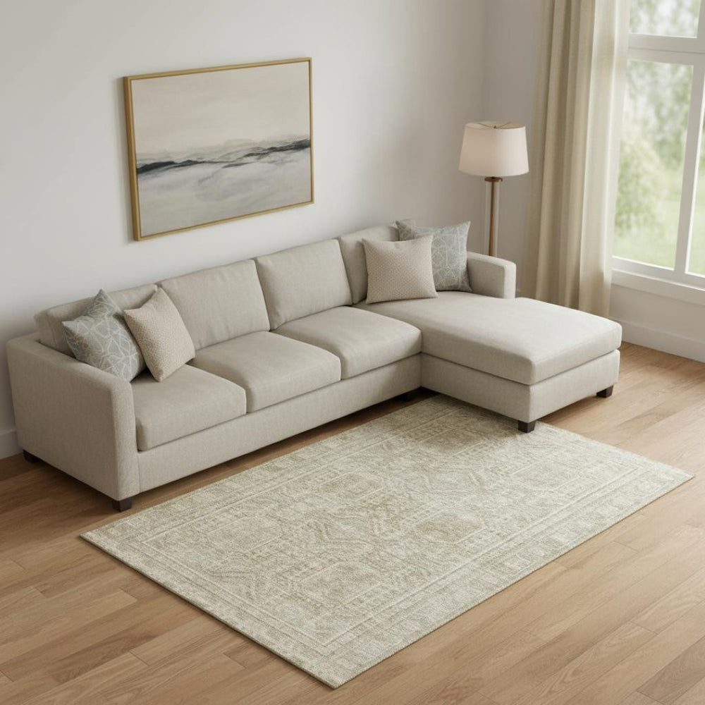 HomeRoots 10' Geometric Beige and Taupe Washable Area Rug with UV Protection for Modern Living Spaces 708103