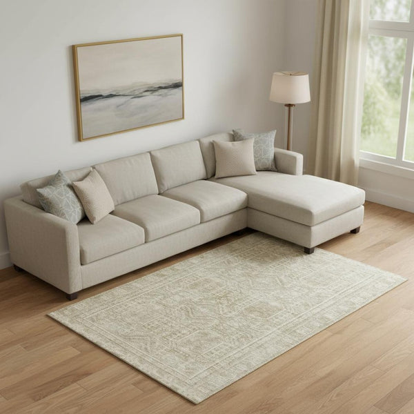 HomeRoots 10' Geometric Beige and Taupe Washable Area Rug with UV Protection for Modern Living Spaces 708103