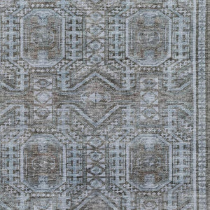 HomeRoots 5' X 8' Chocolate and Blue Geometric Area Rug - Washable, UV-Protected, Stylish, Non-Slip for Any Room 708105