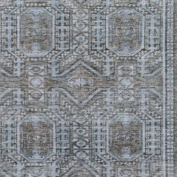 HomeRoots 5' X 8' Chocolate and Blue Geometric Area Rug - Washable, UV-Protected, Stylish, Non-Slip for Any Room 708105