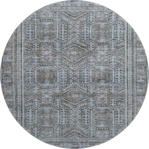 HomeRoots 8' X 10' Chocolate & Blue Geometric Area Rug - Washable, UV-Protected, Stain-Resistant Design! 708107