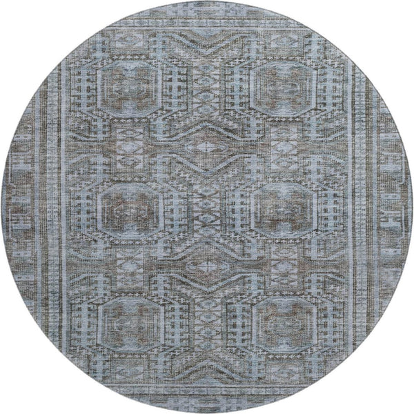HomeRoots 8' X 10' Chocolate & Blue Geometric Area Rug - Washable, UV-Protected, Stain-Resistant Design! 708107