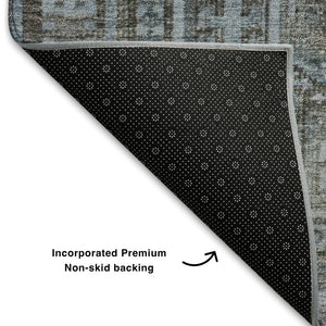 HomeRoots 8' X 10' Chocolate & Blue Geometric Area Rug - Washable, UV-Protected, Stain-Resistant Design! 708107
